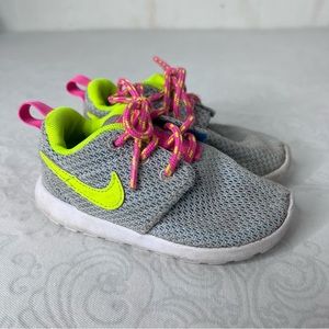 Nike Roshe One Toddler Girls Pink Lime Green Yellow Gray Sneaker Shoe Size 6C